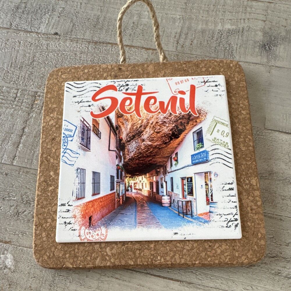 Setenil de las Bodegas Espana Spain Street Ceramic Tile Plaque Cork Back Hanging